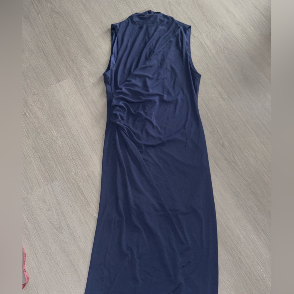 Zara Sleeveless Navy Ruched Maxi Dress